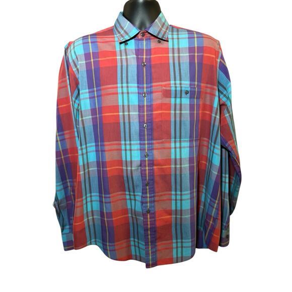 Vintage Colours by Alexander Julian Button-Up Plaid‎ Shirt Men's Long Sleeve-L - Picture 1 of 11